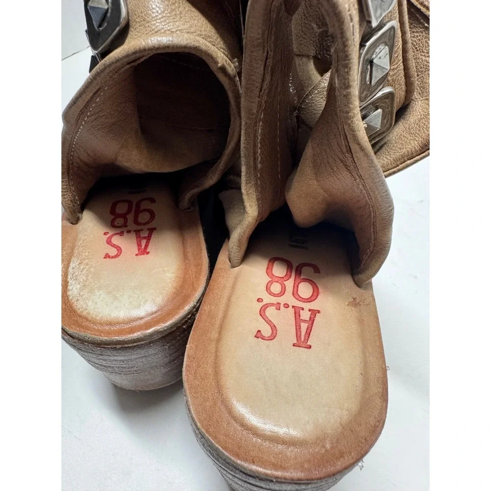 A.S. 98 Tan Leather Studded Wedge Sandals Open Toe Platform Made in Italy 36 6